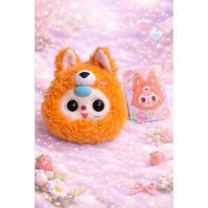 Baby Three Orange Plush Zipper Pouch Coin Purse with Card